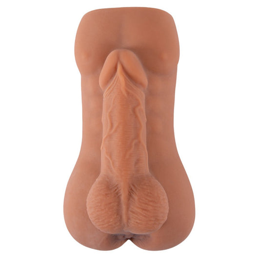 Masturbateur anal réaliste peau foncée brun en TPE souple vue de face