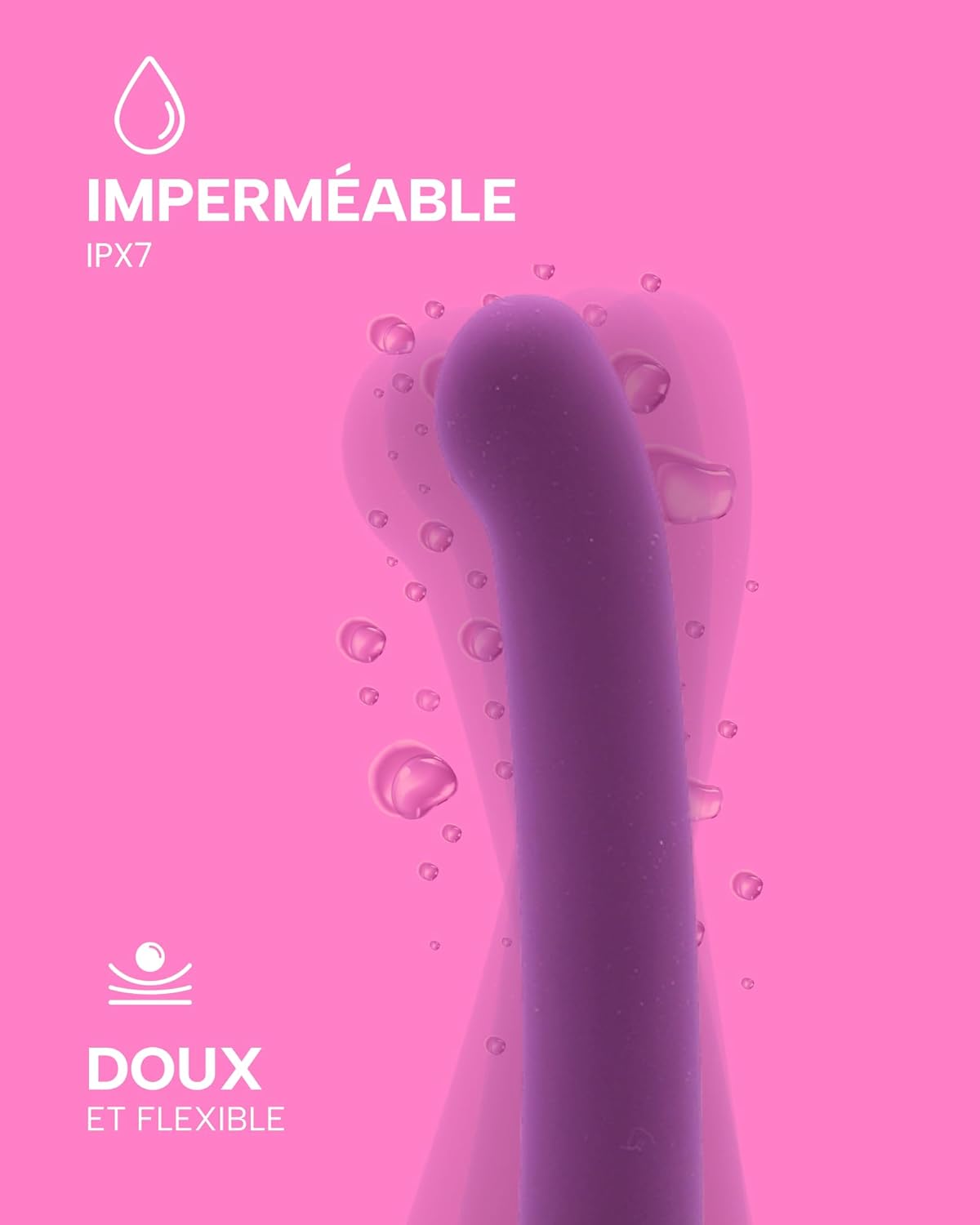 Gros plan sur la texture douce du gode en silicone médical pourpre