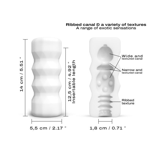 Dimensions de la vaginette ultra-douce et élastique compacte pour homme : longueur insérable 12 cm et largeur 1,8 cm – format idéal pour un plaisir discret et intense