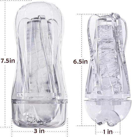 Dimensions du masturbateur transparent environ 17,5 x 7 x 6,8 cm format compact