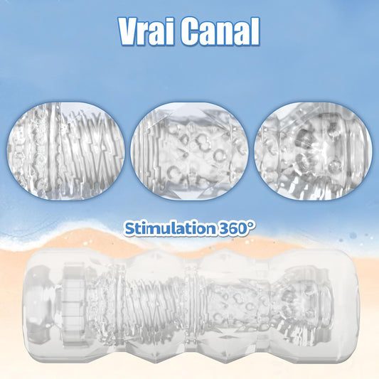 Pocket pussy transparente en TPE avec tunnel texturé 3D pour stimulation intense