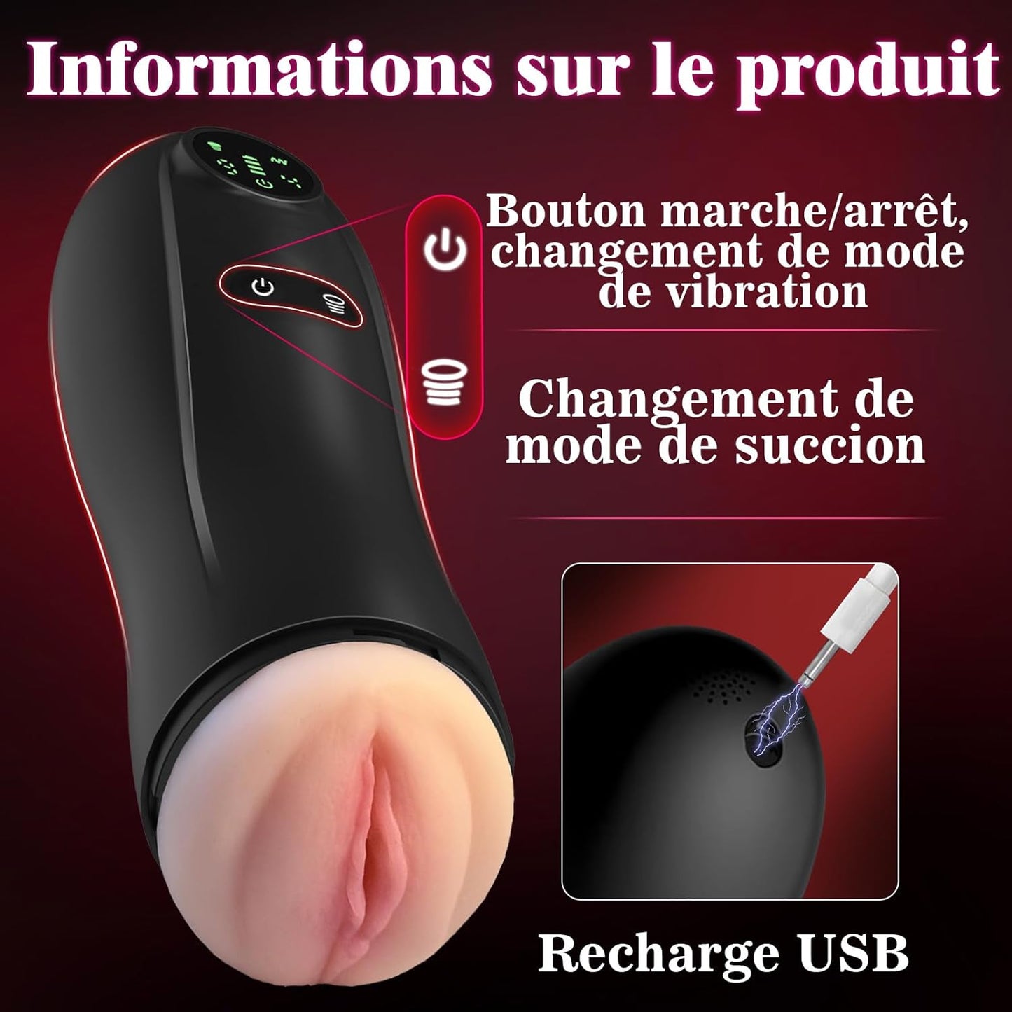 Simulateur de fellation rechargeable par câble USB pour usage nomade et discret