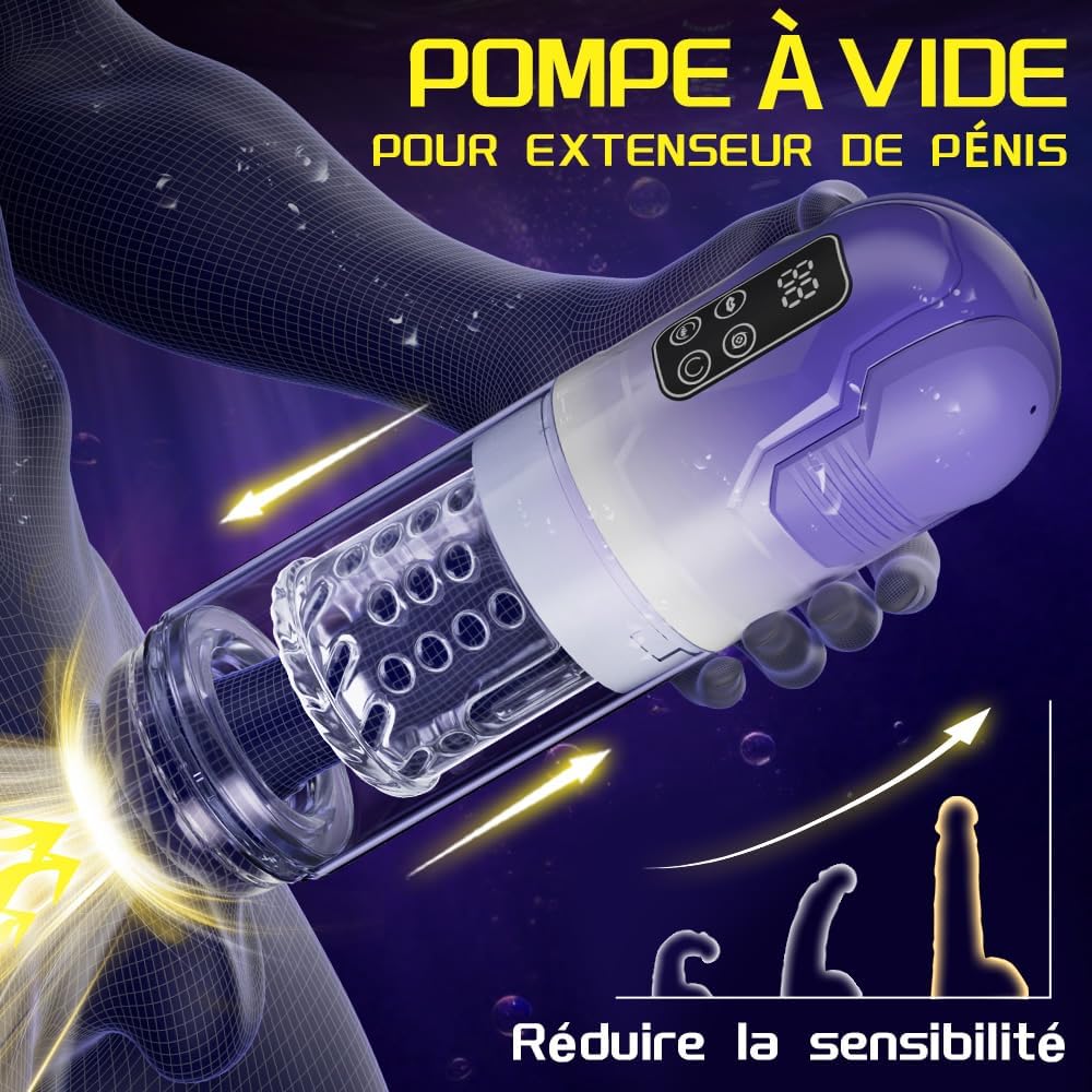 Appareil masturbateur homme étanche avec pompe à vide et fonction télescopique