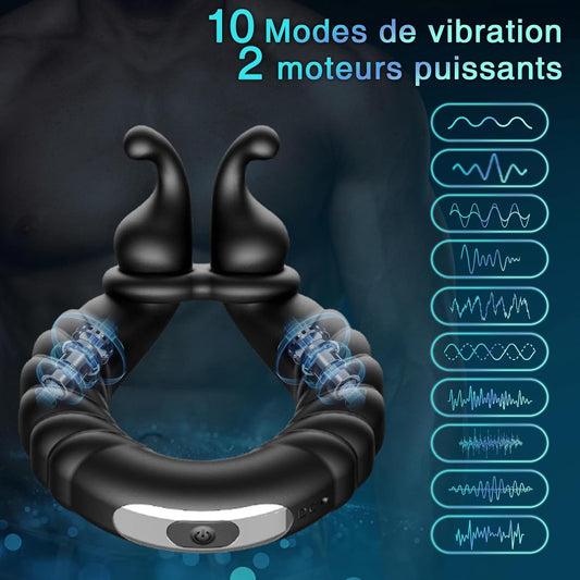 Cockring vibrant 10 modes de vibration pour couple et usage solo