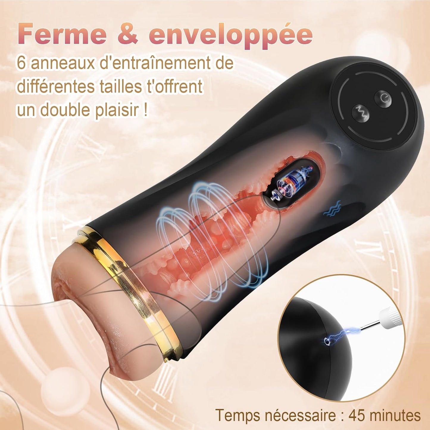 Set de 6 anneaux péniens de tailles différentes inclus avec le masturbateur vibrant