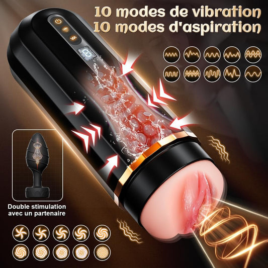 Masturbateur vibrant et à succion du coffret sextoys homme avec écran LCD