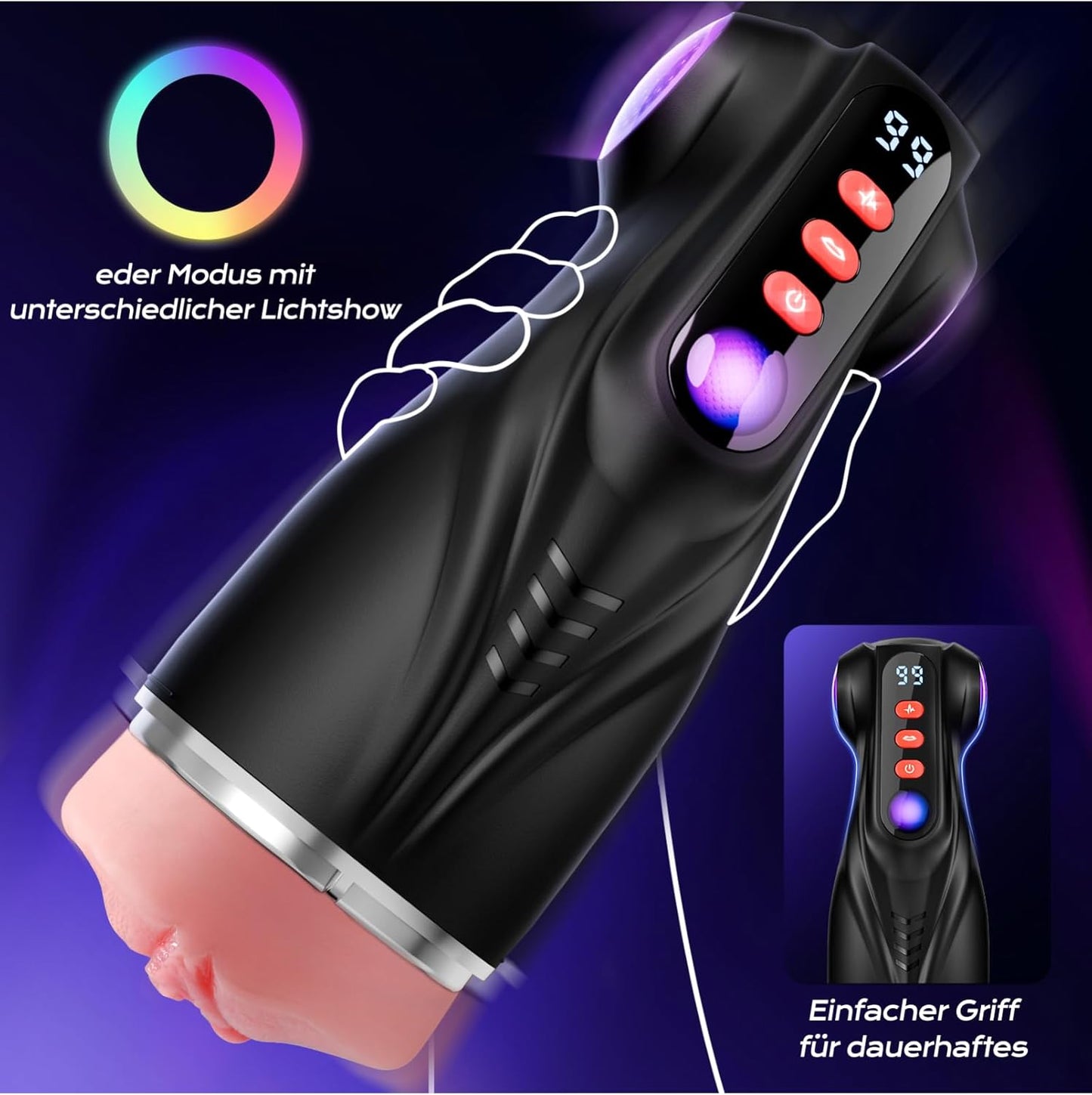 Masturbateur homme avec 3 inserts amovibles en silicone doux pour sensations variées