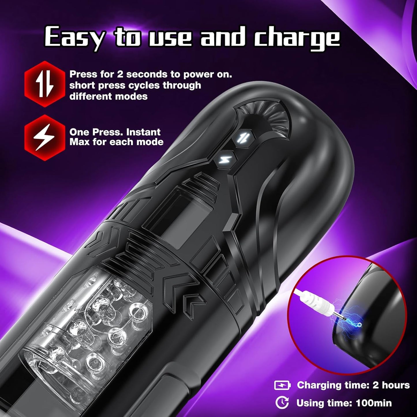 Masturbateur homme électrique avec fonction turbo bouton de commande unique en gros plan