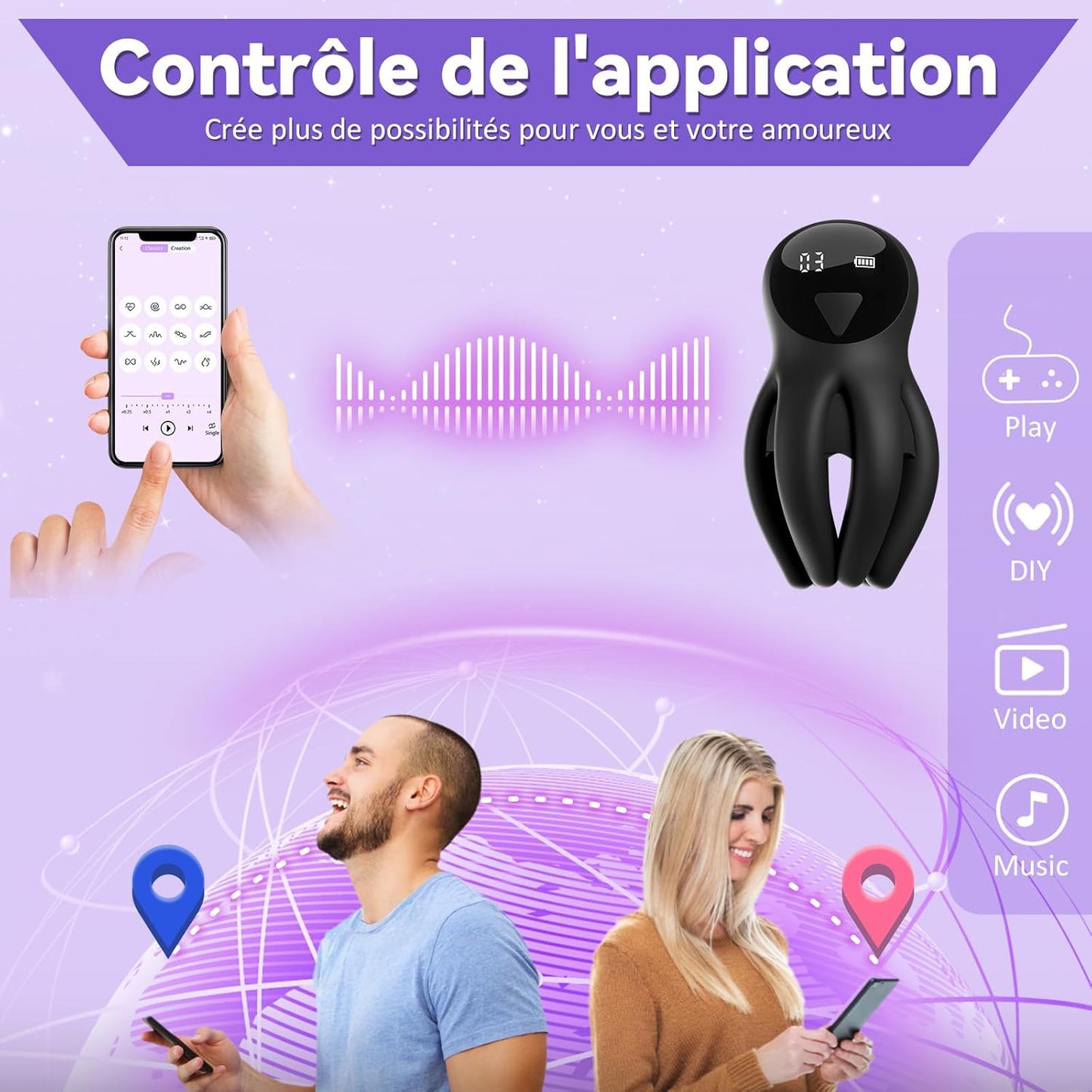 Tentacules flexibles de l'anneau vibrant pieuvre stimulant simultanément gland, testicules et mamelons, avec 6 anneaux péniens inclus pour un entraînement prolongé