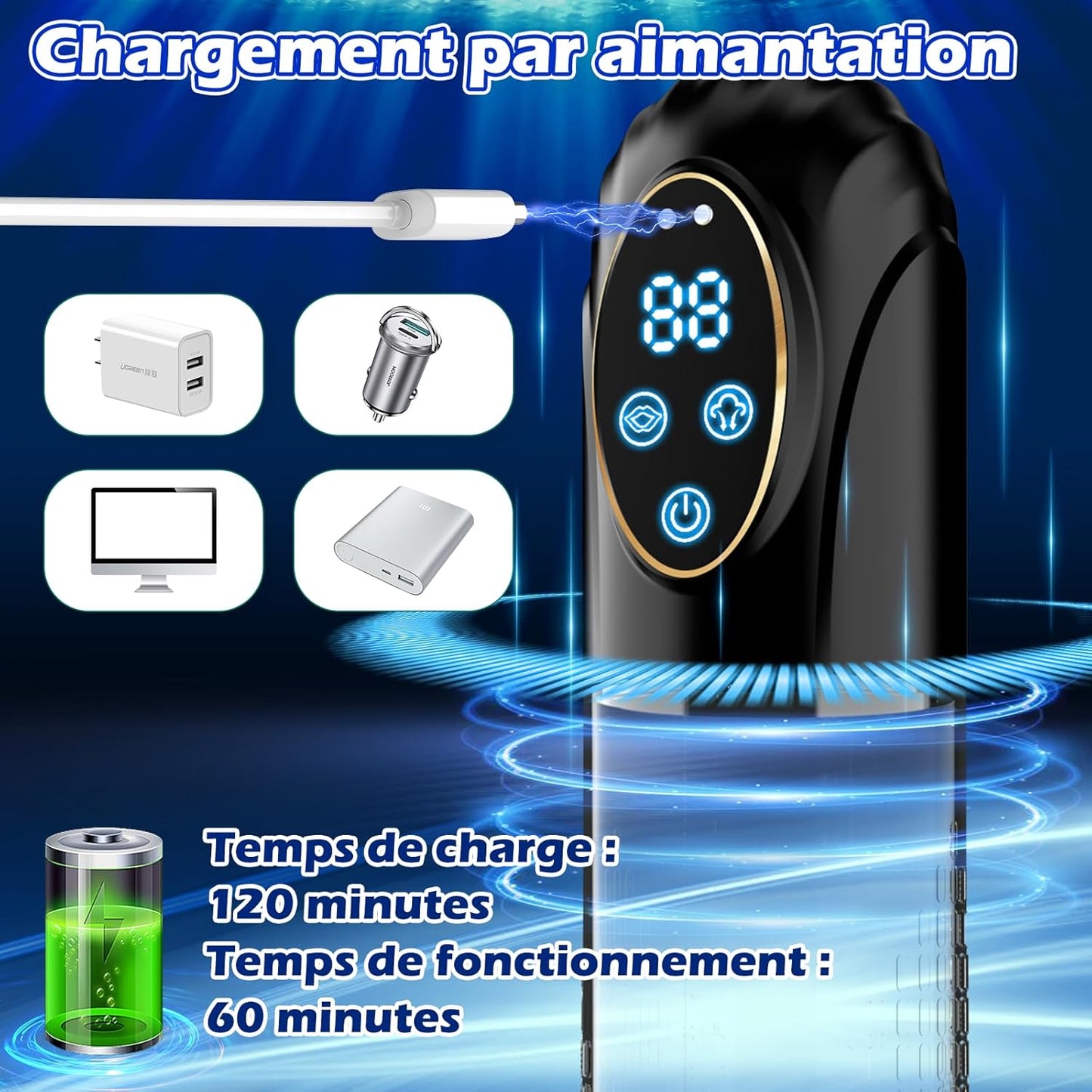 Pompe à pénis électrique 100% étanche utilisable sous la douche et dans le bain