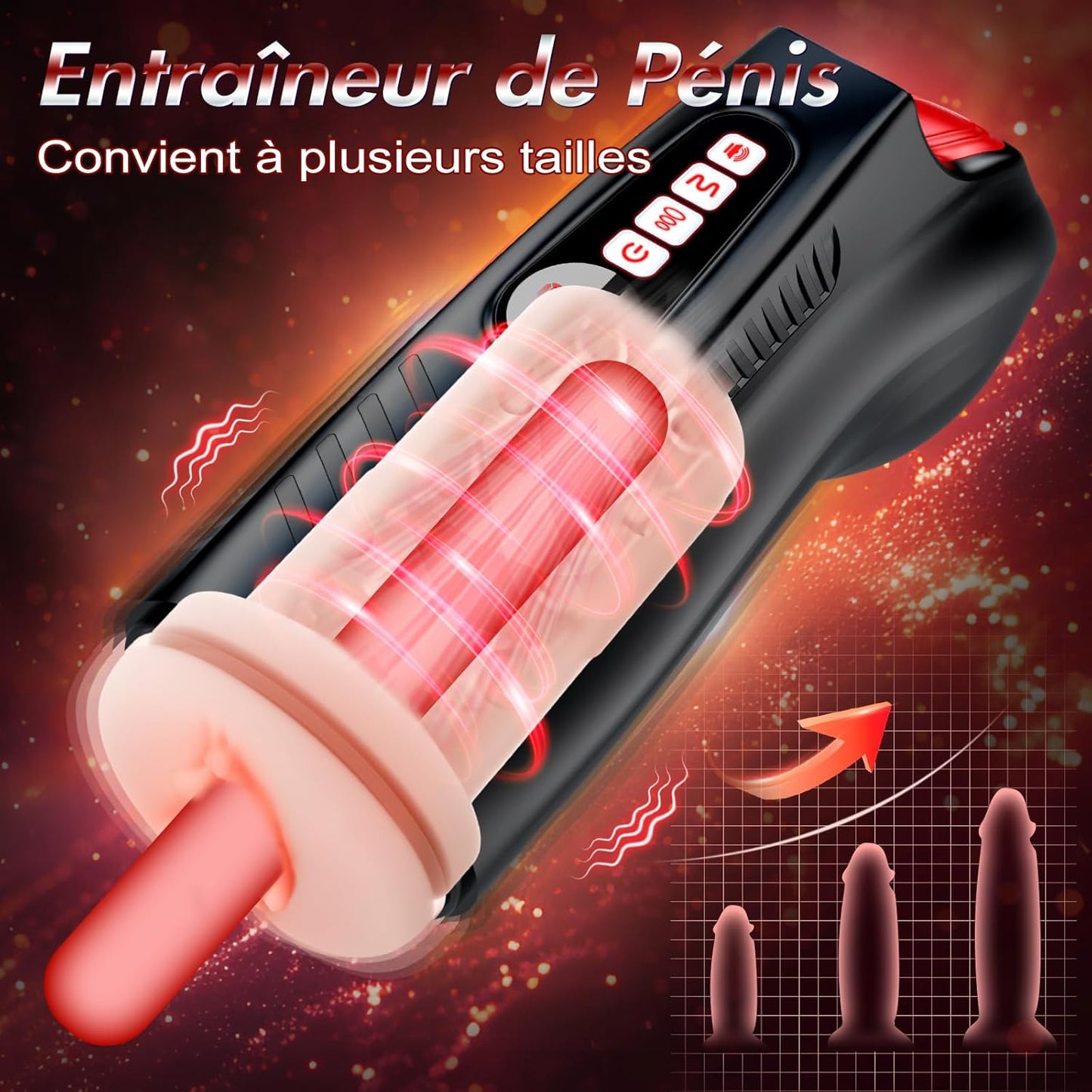 Accessoires inclus avec le masturbateur vibrant : lubrifiant cockrings et écouteurs