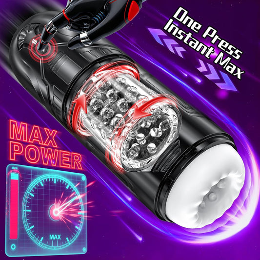Sextoy homme rotatif rechargeable USB présenté en vue latérale