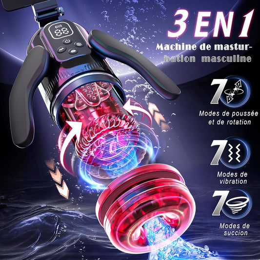 Masturbateur homme automatique 3 en 1 vue de face avec design transparent
