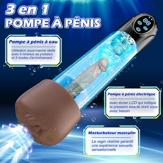 Vue de profil de la pompe à pénis électrique automatique avec poignée ergonomique