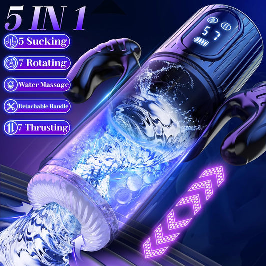 Masturbateur homme 5 en 1 avec canal interne transparent texturé pour stimulation réaliste