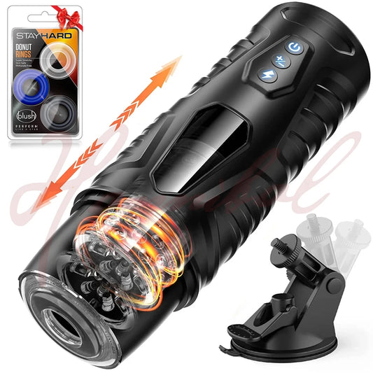 Masturbateur Cup Automatique à Rotation et Va et Vient avec attache mur et cockring