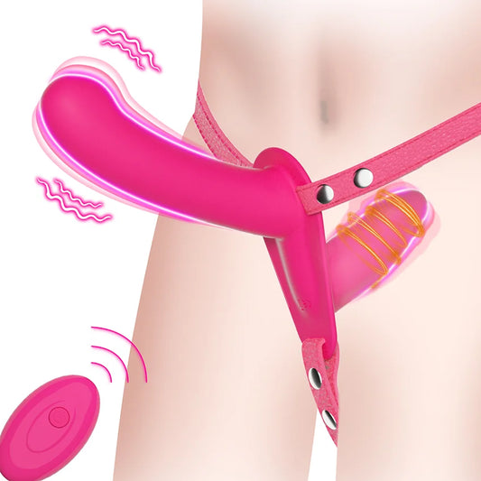 Dildo "strap-on" à double têtes vibrantes roses
