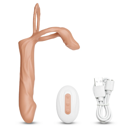 Gode de double pénétration vibrant pour homme beige