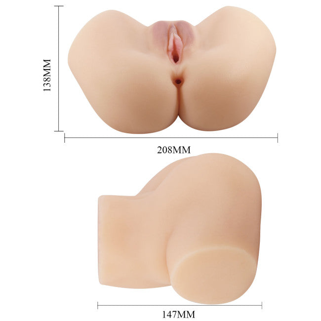 Photo du masturbateur fessier vibrant avec dimensions du produit visibles pour visualiser la taille et le format