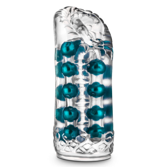 Masturbateur homme transparent avec perles de plaisir en TPE souple vue de face
