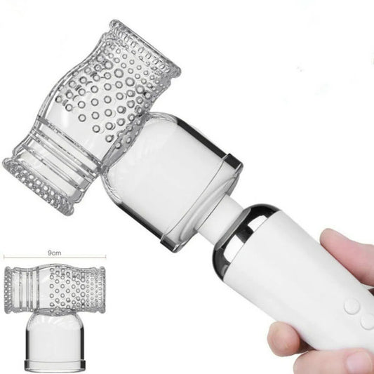 Accessoire masturbateur transparent texturé à fixer sur un wand vibrant pour stimulation pénienne