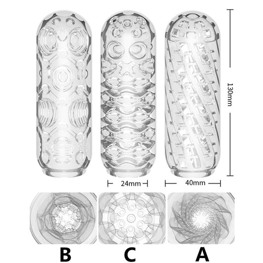 taille en cm mm Petit Masturbateur Homme Transparent et texture interne