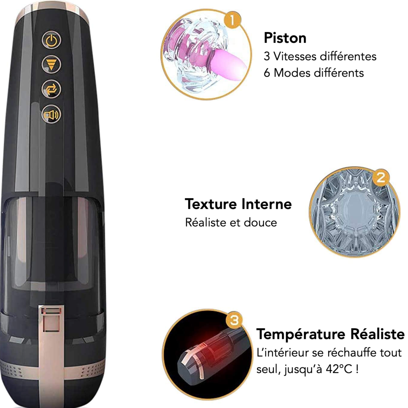 Masturbateur Homme Automatique à Piston chauffant texture granulé