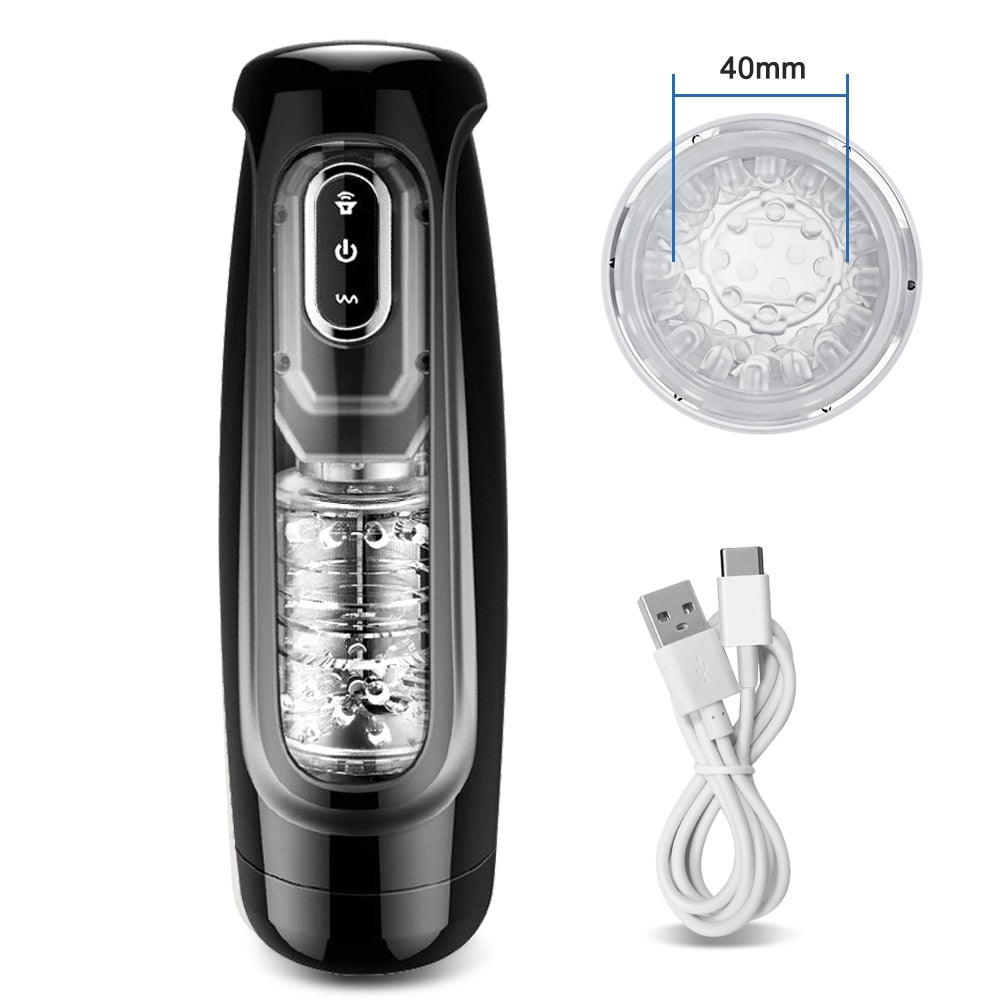 Va et Vient Masturbateur Rotatif et Vibrant noir diamètre 40mm