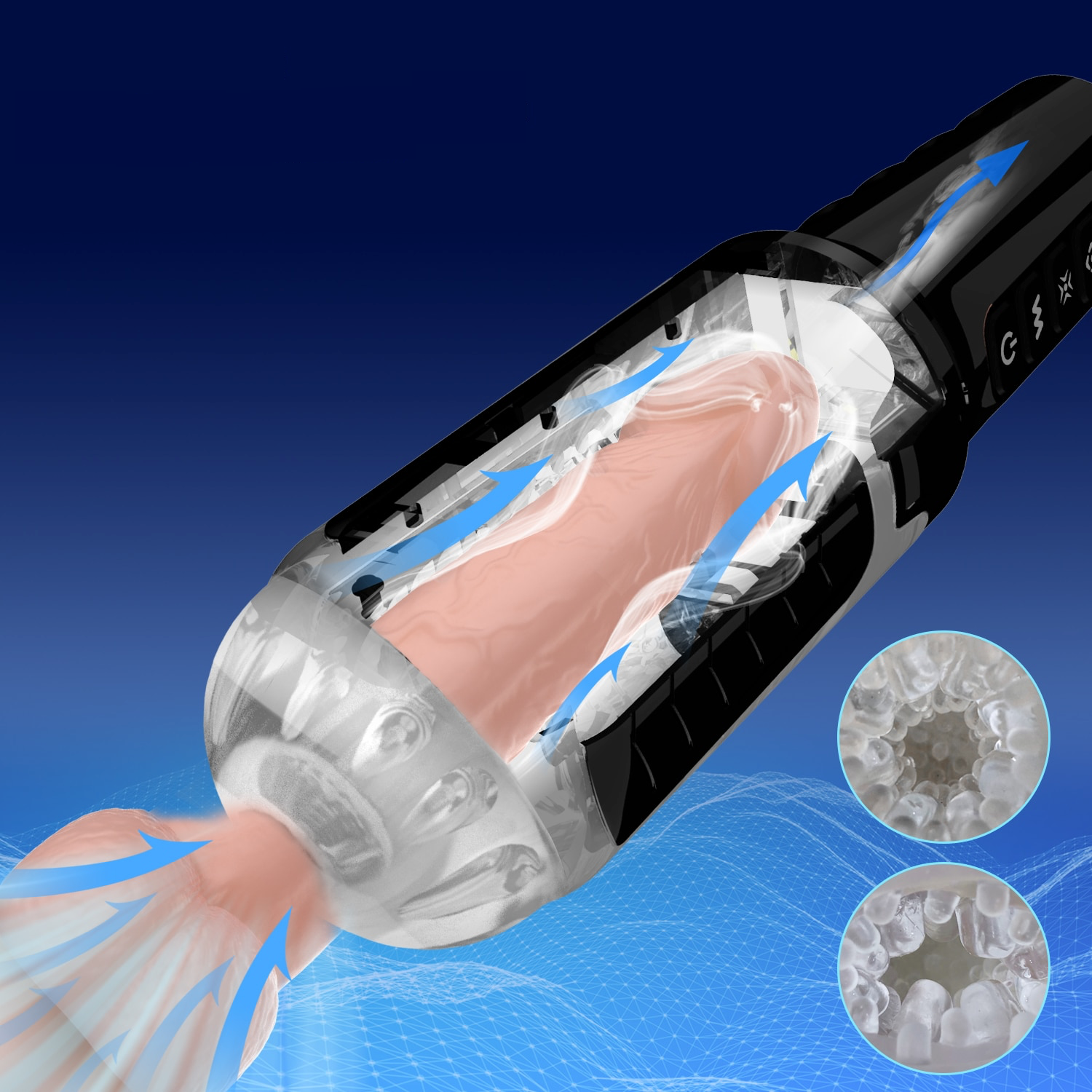 démonstration pénis dans intérieur granulé Masturbateur a Succion - Vibrant