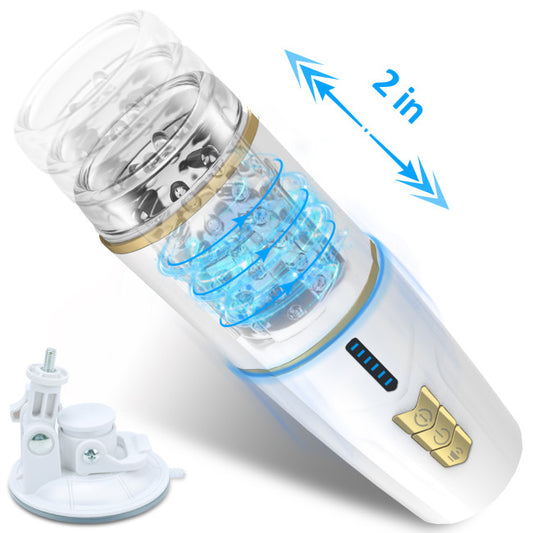 Vue de face du masturbateur automatique rotatif et télescopique blanc