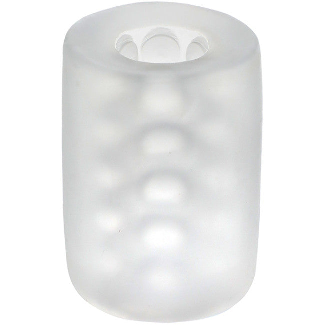 Mini masturbateur phosphorescent vue de face sur fond neutre clair
