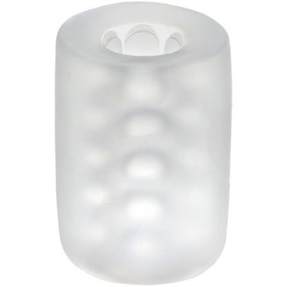 Mini masturbateur phosphorescent vue de face sur fond neutre clair
