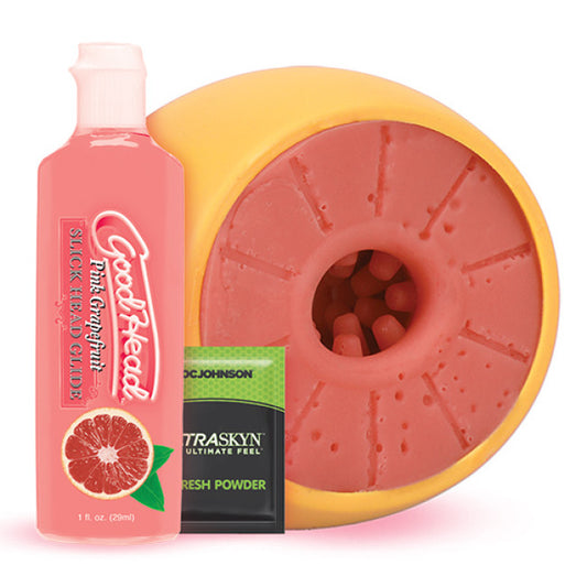 Grapefruit Blowjob Set masturbateur pour homme compact avec lubrifiant goût pamplemousse inclus