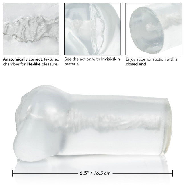 Dimensions de la vaginette transparente réaliste avec longueur totale de 16,5 cm