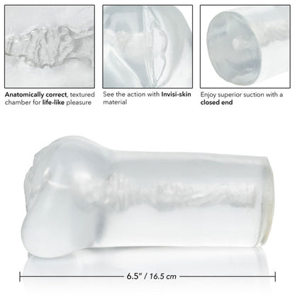 Dimensions de la vaginette transparente réaliste avec longueur totale de 16,5 cm