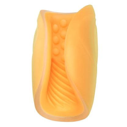 Vue de face du masturbateur orange homme non vibrant avec double texture stimulante