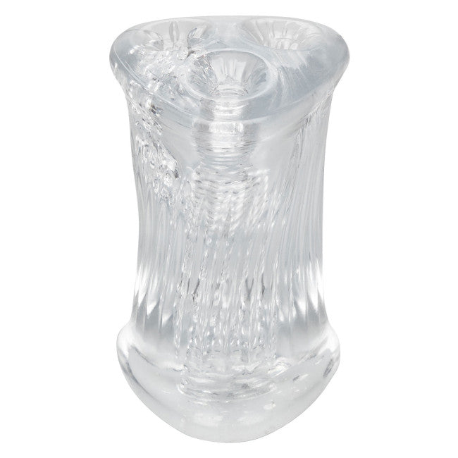 Vue de face du masturbateur homme transparent non vibrant à trois chambres
