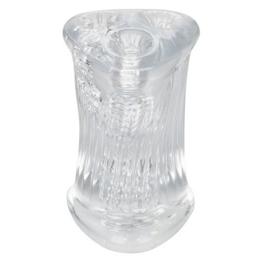 Vue de face du masturbateur homme transparent non vibrant à trois chambres