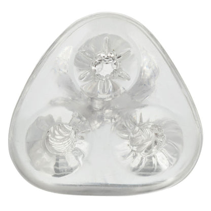 Masturbateur triple chambre transparent avec texture interne nervurée pour homme