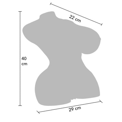 Dimensions du masturbateur buste automatique réaliste avec longueur 40 cm, largeur 29 cm et longueur insérable 16 cm
