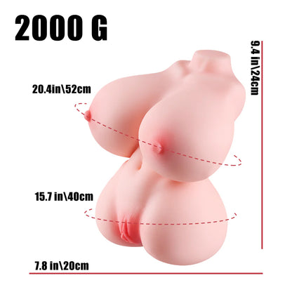 Schéma des dimensions du masturbateur buste BBW avec mesures en centimètres