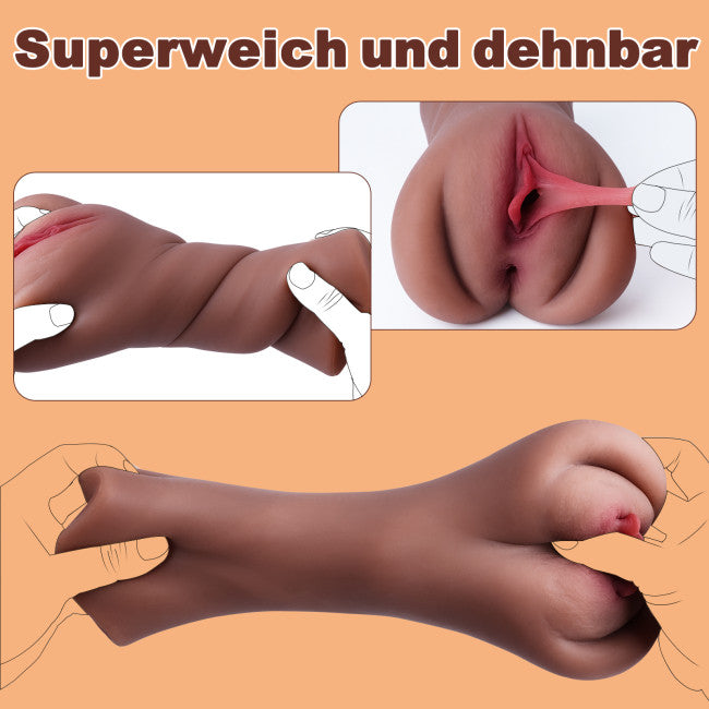 Détail matière douce et extensible de la vaginette réaliste marron pour homme facile à utiliser