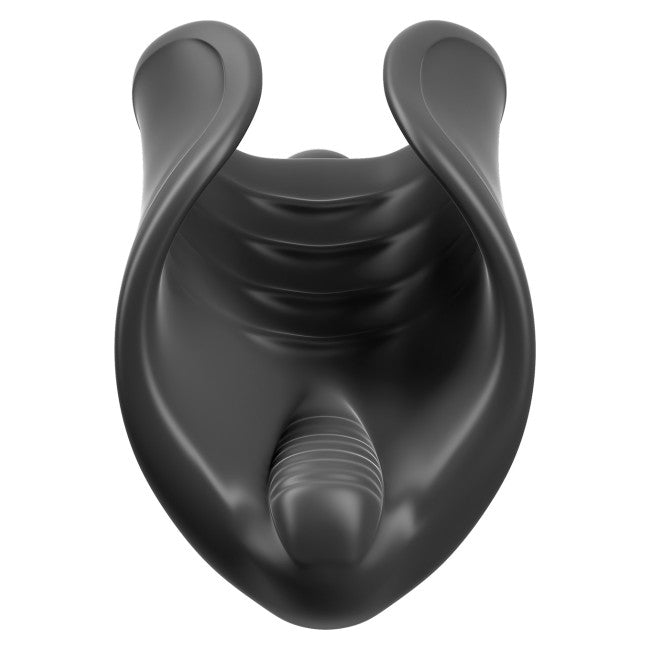 Masturbateur vibrant nervuré noir vu de face sur fond neutre