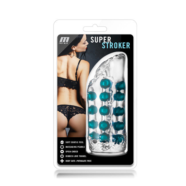 Masturbateur transparent semi-transparent pour homme avec canal nervuré et perles internes