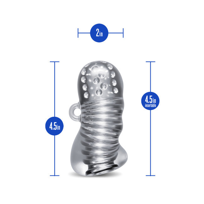 Dimensions du masturbateur Squeezy transparent pour homme 11,4 cm de longueur et 5,1 cm de largeur