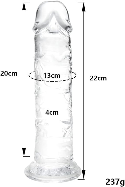  Dimensions du gode réaliste transparent 22 cm présentées à l'échelle