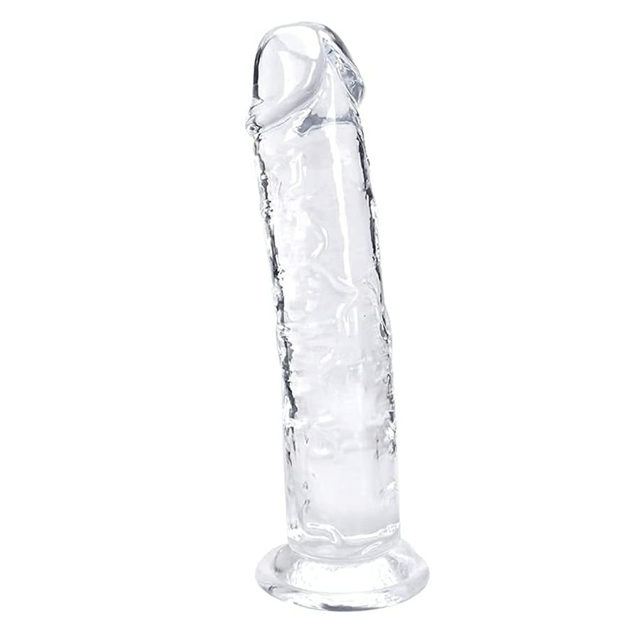Gode réaliste transparent vu de face sur fond neutre
