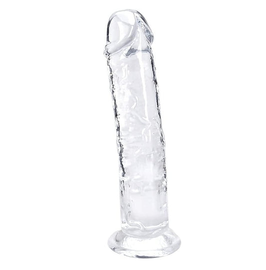 Gode réaliste transparent vu de face sur fond neutre