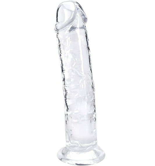 Gode réaliste transparent vu de face sur fond neutre