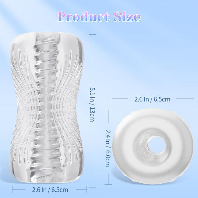 Masturbateur transparent 13 cm de long et 6,5 cm de large dimensions